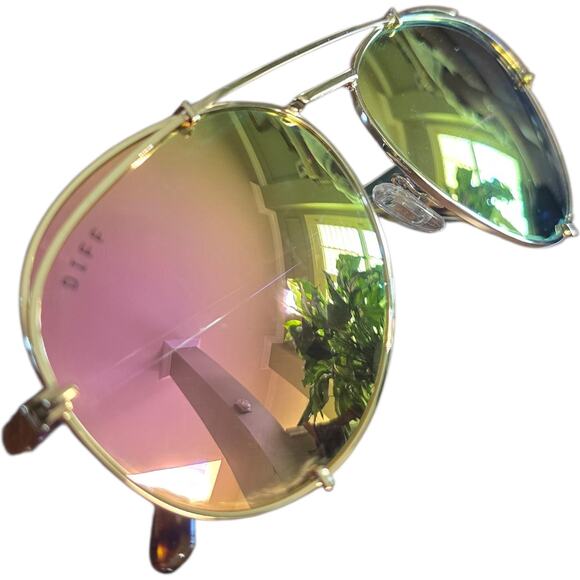 Diff Eyewear Aviator Sunglasses Koko GD-PK22 Oversized Gold Frame Pink Lens